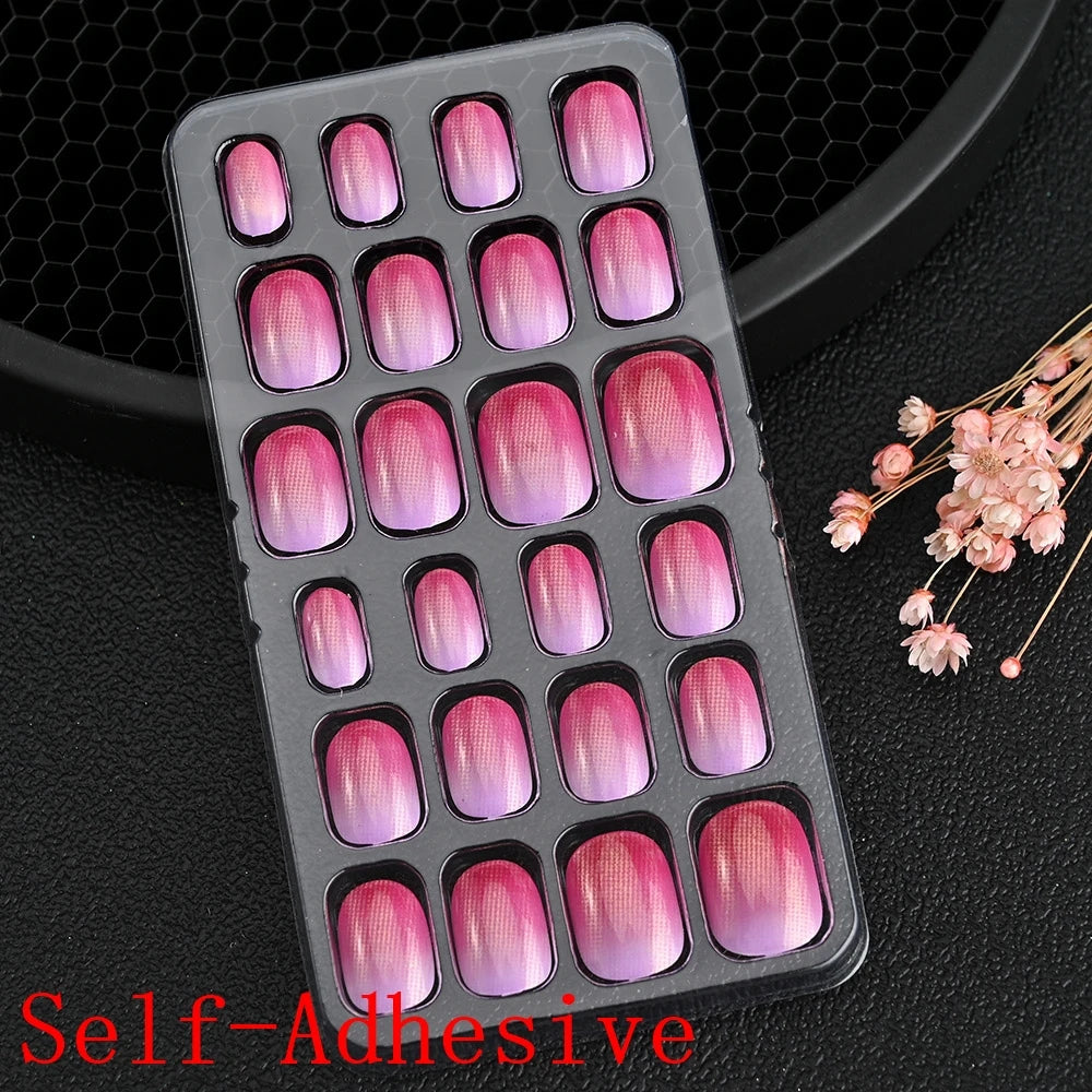 24Pcs/Set Kids Fake Nails Wearable False Gel False Nail Finger Nails Decor Nail Tips Short Square Press On Nail Art Girls Gifts*