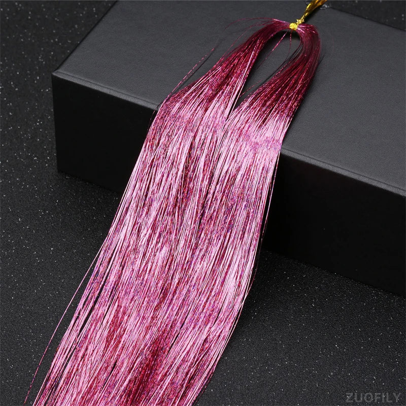 Sparkle Shiny Hair Tinsel Rainbow Strands Dazzles Women Hippie for Braiding Headdress False Hair Extensions Decor Glitter Strips