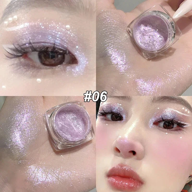 6 Colors Glitter Eyeshadow Gold Pink Eye Shadow Highlighter Silkworm Long Lasting Waterproof Shimmer Multicolor Liquid Eyeshadow