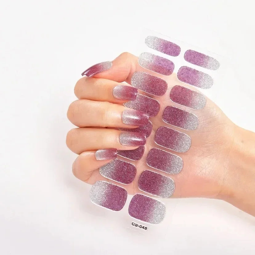 16Tips Nude Semi-Cured Gel Nail Wraps Sticker Long-Lasting UV LED Lamp French Nail Decal Full Cover Waterproof Semi-Cured Sticke