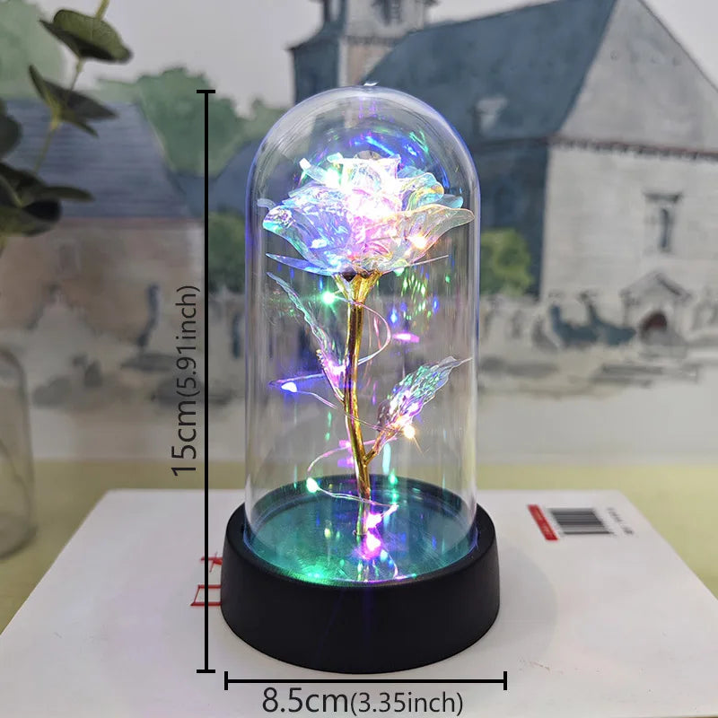 Valentines Day Gift for Girlfriend Eternal Rose LED Light Foil Flower In Glass Cover Mothers Day Wedding Favors Bridesmaid Gift