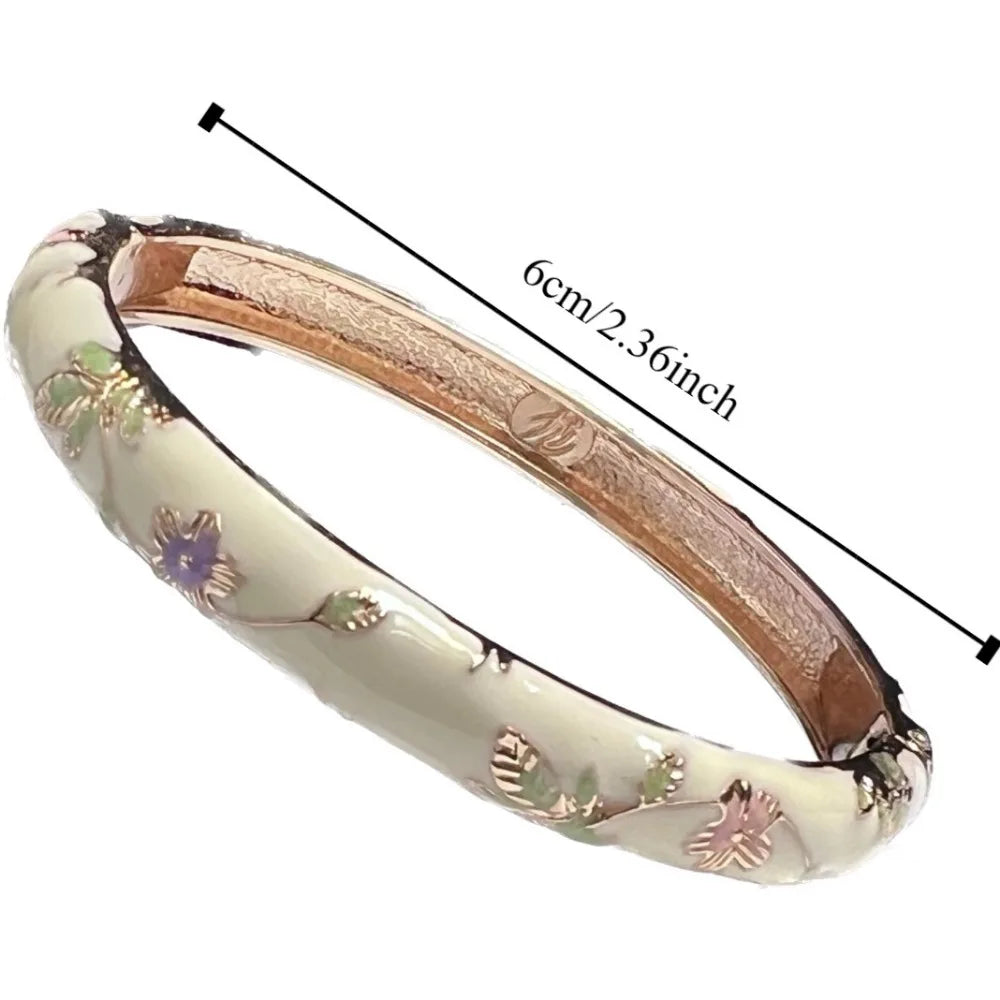 Enamel Chinese Cloisonne Bracelet Double Bangle Traditional Peony Filigree Flower Bangle Ethnic Vintage Women's Hand Bracelet