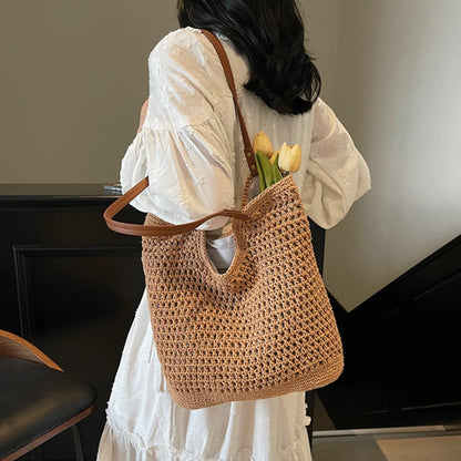 Designer Handmade Summer Beach Purses Handbags Casual Hollow Straw Women Shoulder Bags