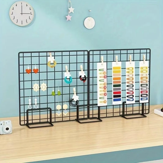 Creative Grid Display Rack with Base Metal Desktop Stand Grid Frame Jewelry Booth Rack For Grid Panel