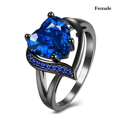Fashion Couple Rings Romantic Women Heart Blue Rhinestones Zircon Ring Men Stainless Steel Celtic Dragon Ring Wedding Jewelry