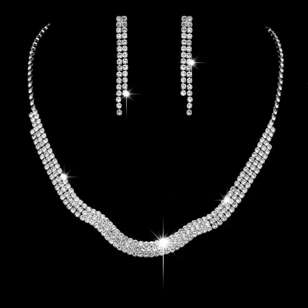 Necklace Earrings Set 2024 Rhinestone Tassel Earrings Necklace Combo Wedding Jewelry Bride Dangle Earrings Necklaces Party Jewel