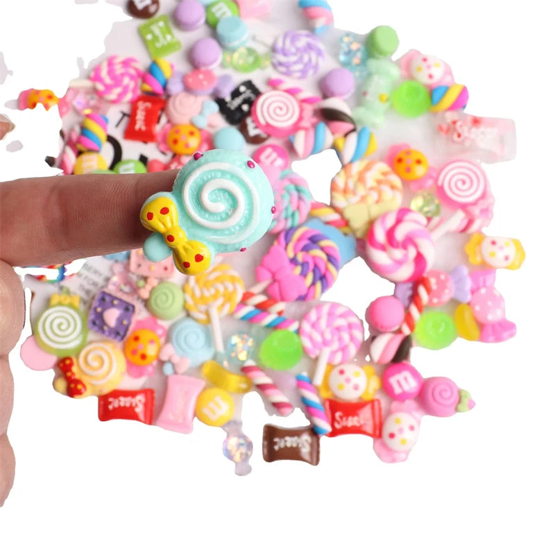 20PCS Multi Shape Kawaii Accessories Nail Art Charms Sweet Candy Gummy Bear Lollipop Resin Nail Art Rhinestones Decoration Parts