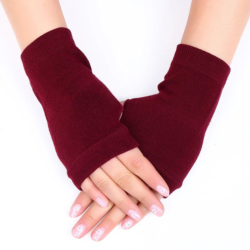 1 Pairs Half Finger Gloves Thumb Holes Hand Wrist Arm Warmer Solid Color Stretch Mittens Unisex Warm Fingerless Knitted Gloves