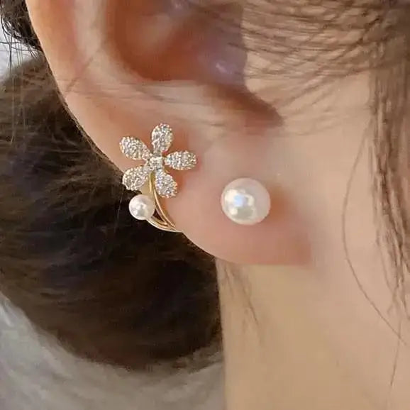 925 Silver Needle Korean Fashion Crystal Flower Earrings For Women Jewelry 2026 Trending  Women's French Pearl Earrings z40