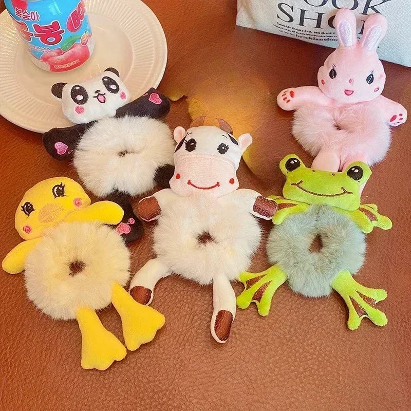 Cartoon Cute Animal Rubber Band for Girls Plush Ponytail Maruko Hair Tie Elastic Hair Ring Headwear Girls Kids Hair Accessories