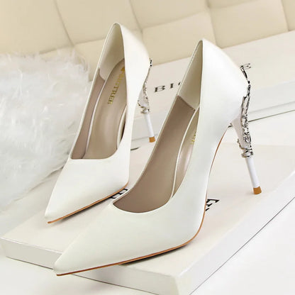 9219-2 Style Women Fashion Shoes Pure Color Leather High Heels Low Heels Medium Capsule Korean Style Spring Autumn