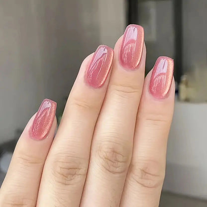 96/48/24PCS Sexy Red Cateye Press On Nails Medium Square Glossy Full Cover Detachable False Nails For Girl Valentine Girls' Gift