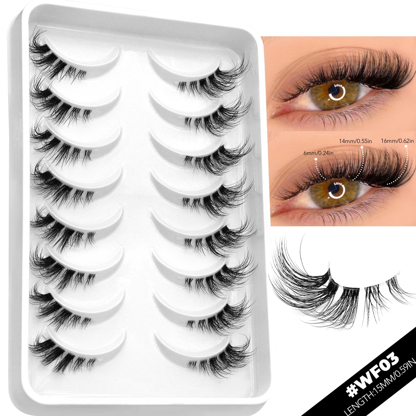 VELTRINAY False Eyelashes Half Lashes Cat Eye Natural Look Wispy Faux Mink Clear Eyelash Band Natural Lashes Makeup