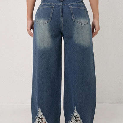 Autumn and Winter Trendy High-waisted Ripped Loose Wide-leg Straight-leg Jeans for Women Casual Fashionable and Versatile