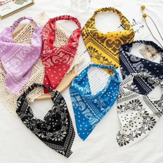 Bohemia Women Hair Band Scarf Floral Print Paisley Bandanas Headwear Vintage Triangle Head Scarf Hair Tie Hair Accessories