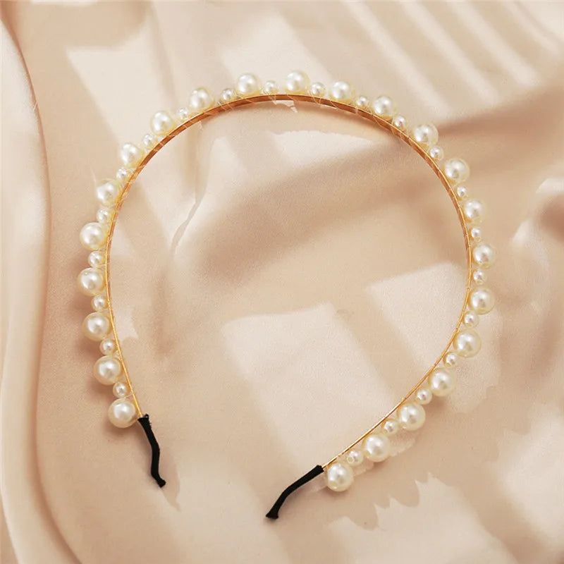 VAGZEB Fashion Full Pearl Hairbands Elastic Flower Women Hair Hoop Bands Headband Bezel Girls Hair Accessories Headdress