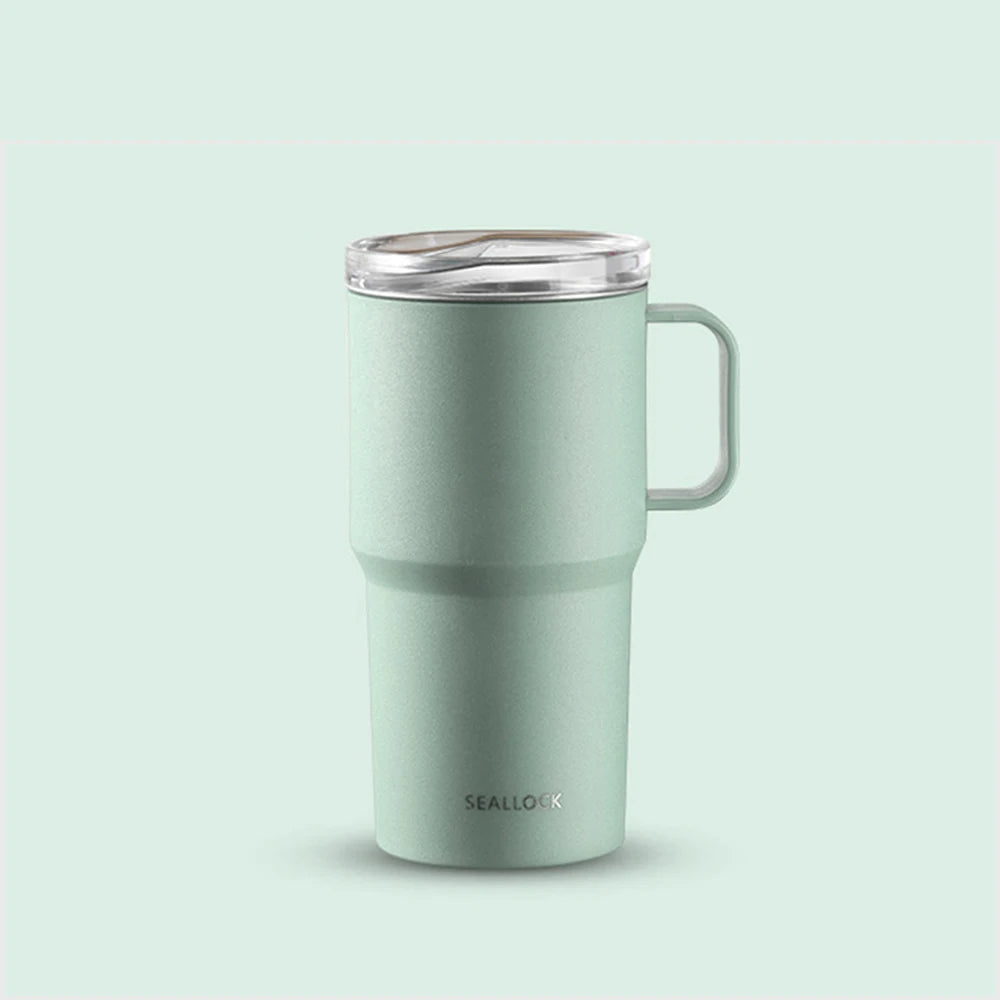 304 stainless steel water cup, coffee cup, tea cup with handle and lid, double-layer mug, car water cup, PP shell, birthday gift
