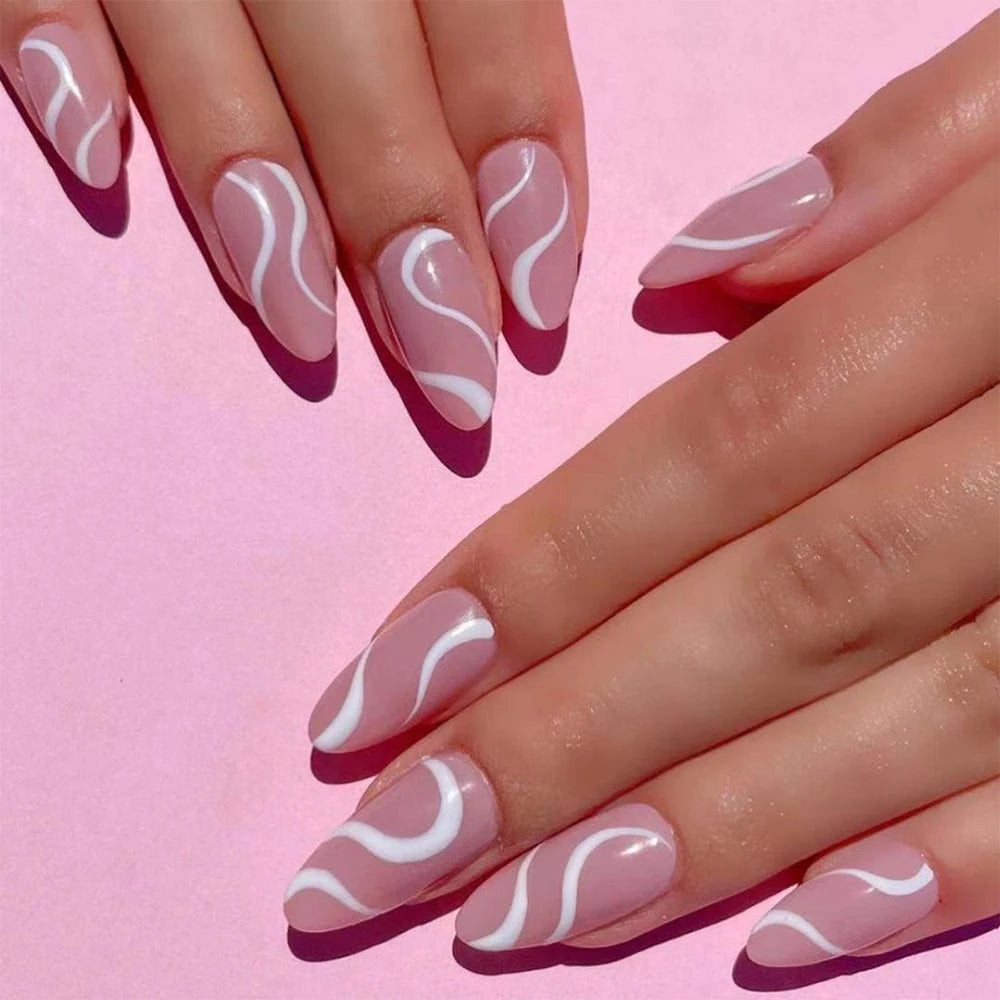 24Pcs/Box Charming Pink Flame Short Detachable Finished Fingernails Ballet Wearable Fake Nails press on Square Head Full Cover