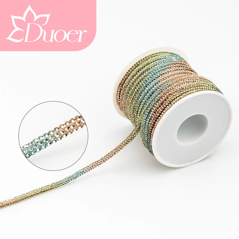 DUOER 3mm 5/10 Yards Glass Rhinestones Rope Tube GlitterDiamond Cord Soft Shoelace Drawstring Trimming For DIY Hoodies Trouser