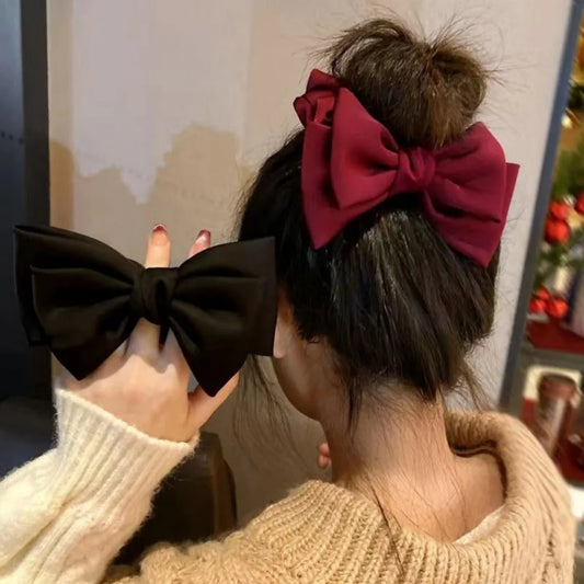 Female Satin Bow Hairpin Ponytail Clip Two-layer Bowknot Ribbon Spring Clip Temperament Accessories Korean Fashion Elegant