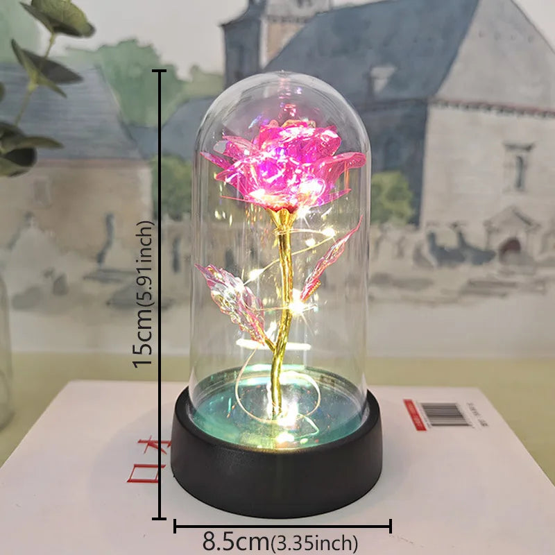 Valentines Day Gift for Girlfriend Eternal Rose LED Light Foil Flower In Glass Cover Mothers Day Wedding Favors Bridesmaid Gift