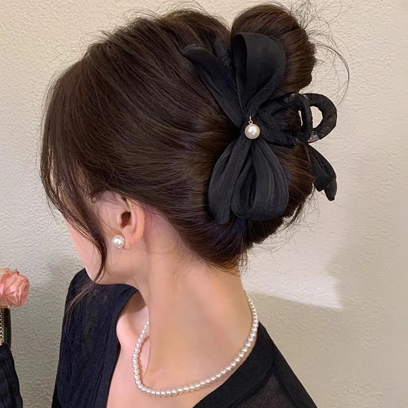 New Fashion Simulation Butterfly Hair Clips for Women Elegant Pearl Bow Ponytail Clip Sweet Crab Claw Headdress Hair Accessories