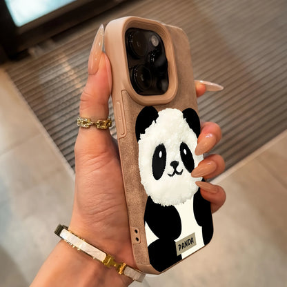 Panda Doll Imitation Leather Phone Case For iPhone 17 Pro Max 16 Plus 15 14 13 12 11 XS X XR 17 Air Shockproof Soft Bumper Cover
