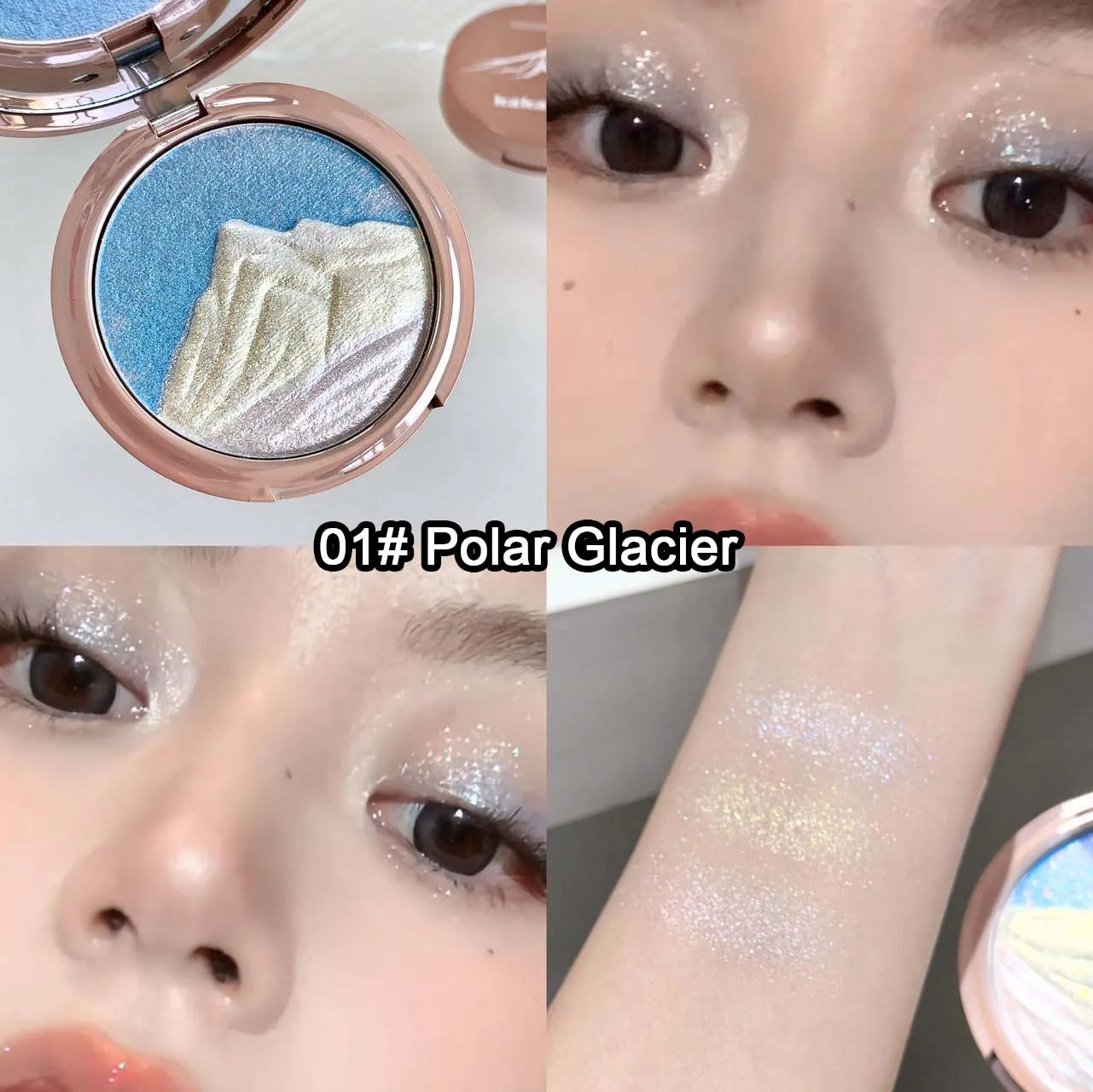 Kakashow 3 colors Sparkling highlighter Pearlescent Smooth Delicate High-Gloss Pressed Powder for Facial Brightening