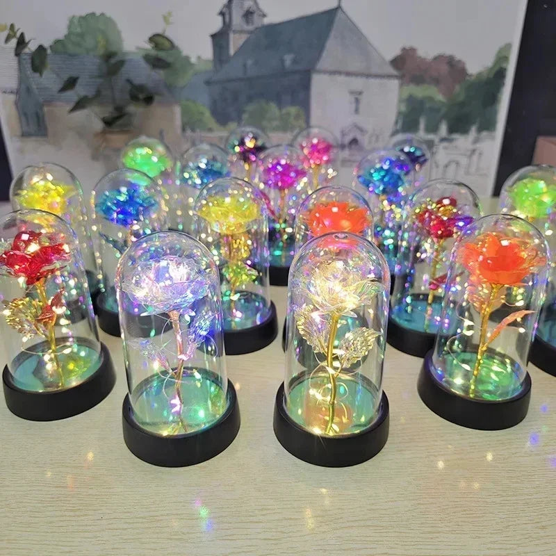 1pc Hot LED Enchanted Galaxy Rose Eternal Beauty Rose With Fairy Lights in Dome for Valentine's Day Wedding Party Mother's Day