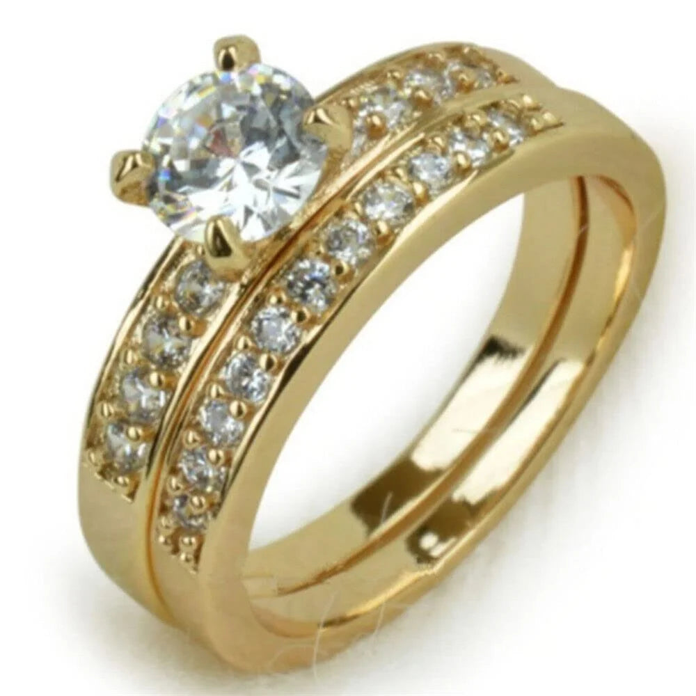 Fashion Couple Rings Romantic Women Rhinestones CZ Rings Set Trendy Men Stainless Steel Zircon Stone Rings Wedding Band Jewelry