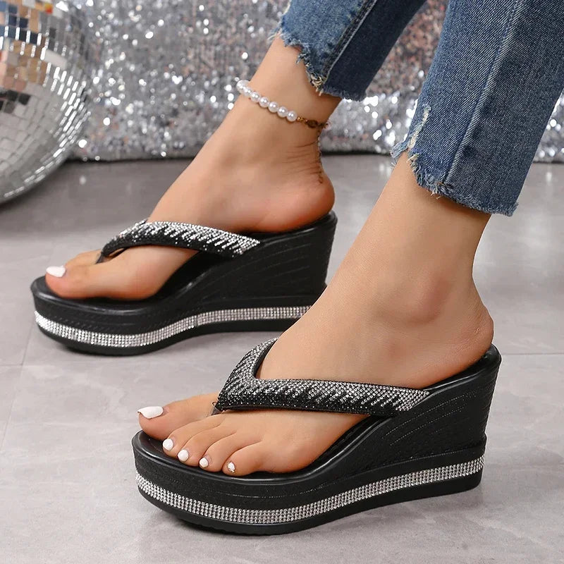 Crystal White Platform Sandals Women Summer 2026 Beach Fashion Clip Toe Wedge Heels Shoes Woman Plus Size Flip Flops Sandalias