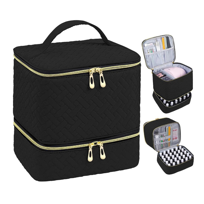Nail Polish Storage Bag Essential Oil Bag Portable Cosmetic Nail Care Kit Nail Care Tool Storage Box Double Layer 30 Compartment