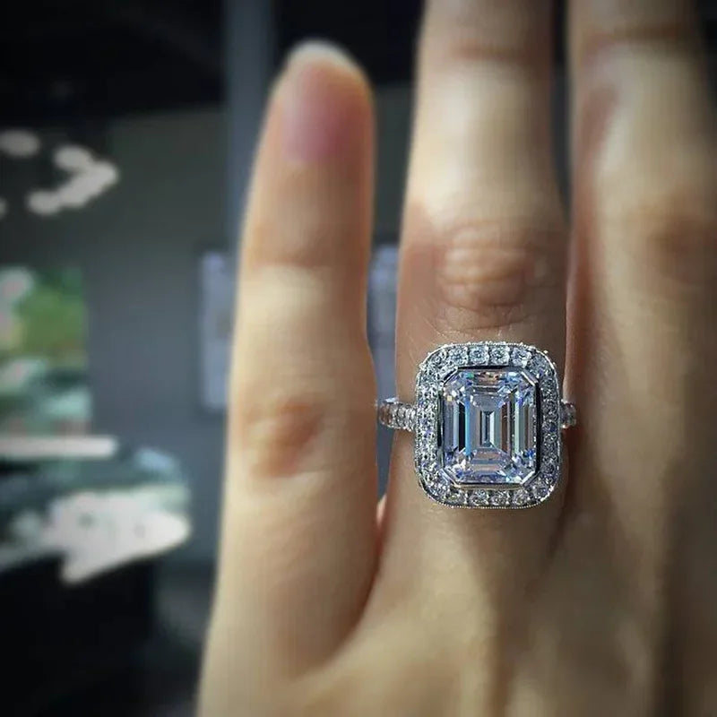 New Fashion Square Flashing Ring with Geometric Luxury Inlaid AAA Cubic Zirconia  Wedding Accessories Women's Jewelry