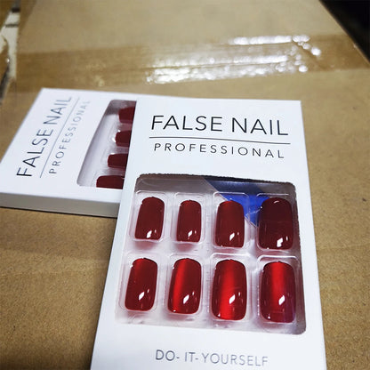 96/48/24PCS Sexy Red Cateye Press On Nails Medium Square Glossy Full Cover Detachable False Nails For Girl Valentine Girls' Gift