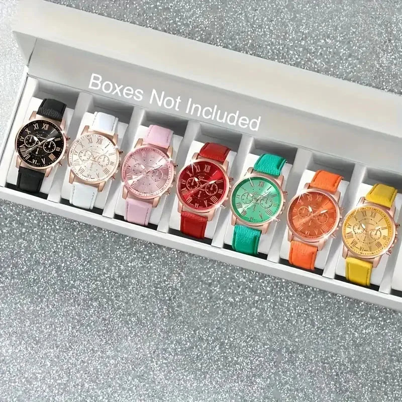 Fashion Quartz Watch 5/10/7/3-Piece Set - Round Zinc Alloy Case with PU Leather Strap