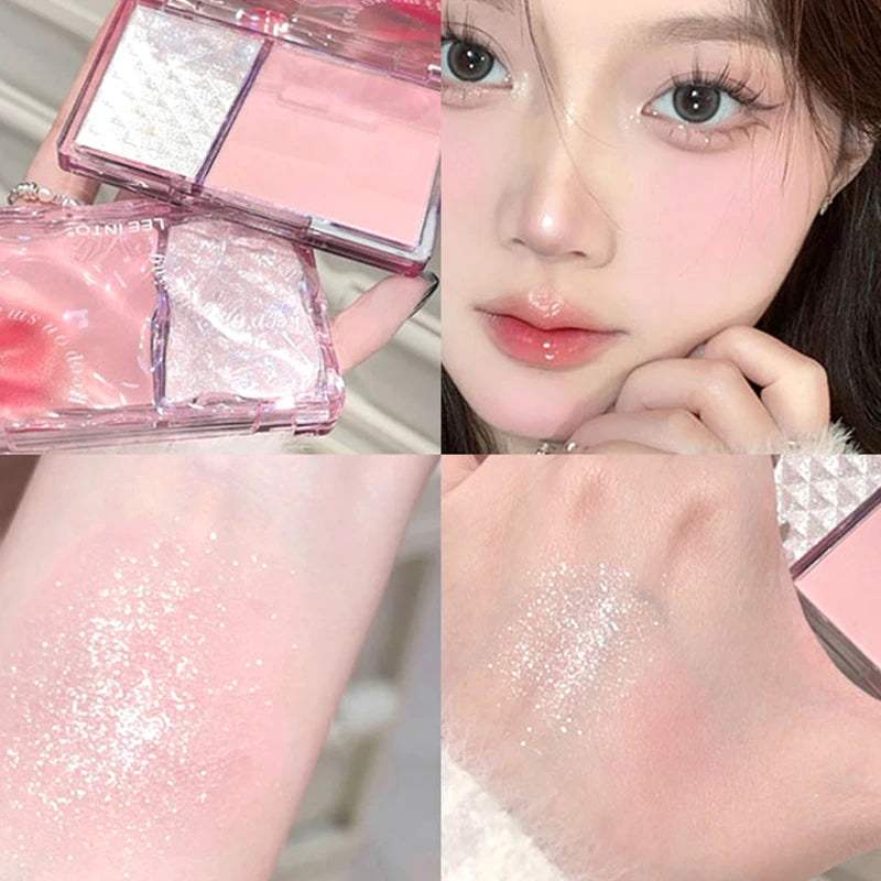 LEEINTO light sweet energy high gloss blush disk pearl fine flash bright makeup does not fly powder to show tender rouge