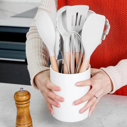 12Pcs Kitchen Utensil Set Heat-Resistant Cookware with Holder Non-Stick Spatula Set Spatula Spoon Brush Whisk for Home Kitchen