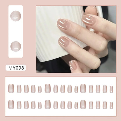 Caramel Flower 24 Pcs Press on Nails Pink Gradient Fake Nails Glossy Artificial Finger Manicure Reusable False Nails for Women