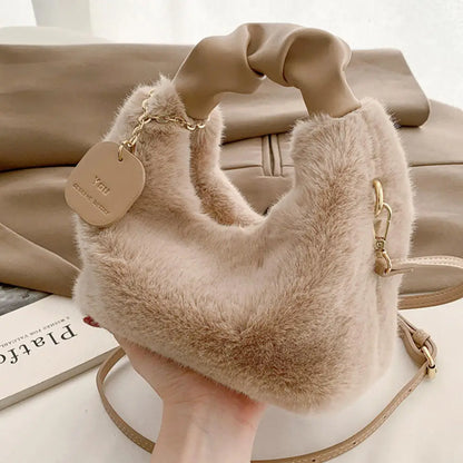 Women's Crossbody Pumpkin Plush Bag Cute Tote Bags Autumn Winter Fashion Solid Color Handbag Travel Shoulder Bags