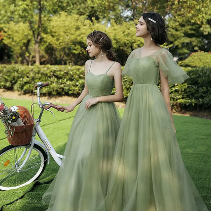 Elegant Green Tulle Bridesmaid Dress Women's Off Shoulder A-Line Evening Gowns Elegant Wedding Party Guest Long Dresses