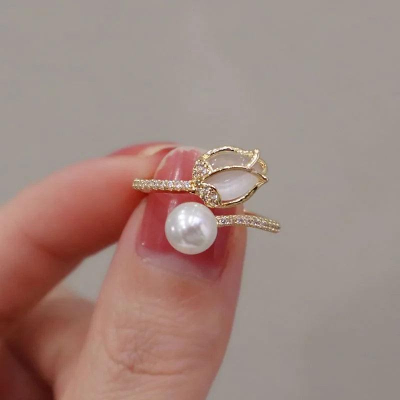 Unique Delicate Flower Opening Adjustable Rings for Women Silver Color Minimalist Finger Ring Engagement Jewelry Female Gift