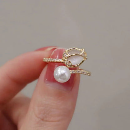Unique Delicate Flower Opening Adjustable Rings for Women Silver Color Minimalist Finger Ring Engagement Jewelry Female Gift