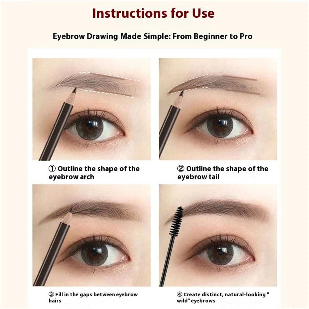 Wooden Double-Ended Eyebrow Pencil 4 Colors Waterproof Smudge Proof Eyeliner Pen Matte Long Lasting Chromogenic Makeup Pen