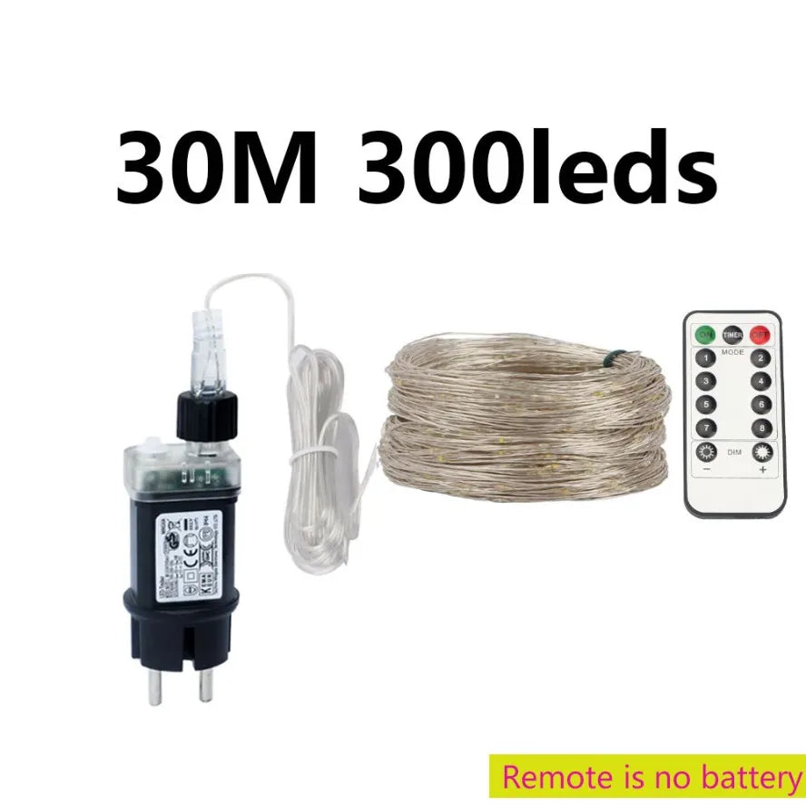 50M/120M LED String Lights Silver Wire Fairy Lights Christmas Garland For Street Patio Tree Garden Camping Party Decor