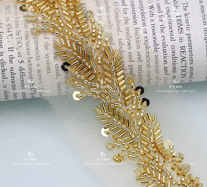 90cm Pearl Beaded Lace Trim Ribbon Garment Decoration Applique Trimming Gold Sequin Tape DIY Sewing Fabric Material Accessories