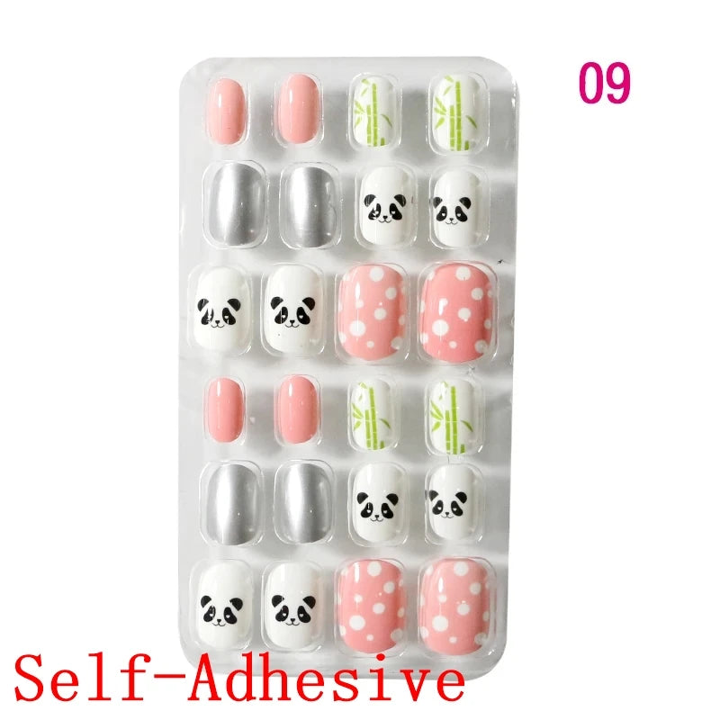 12pcs Cute Kids Dress-Up Fake Nail Girls Press on Nails Princess Pretend Play Toy Nail Tips Self-adhesive Children False Nails *
