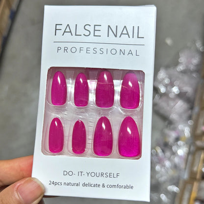 24Pcs Short Christmas Red Cat Eye False Nail Tips Glossy Simple Nude Cat Eye Design Press on nails New Year Wearable Fake Nails*