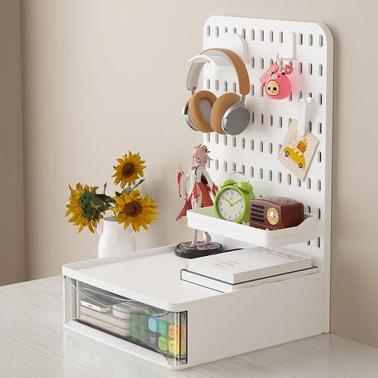 Office Desktop Pegboard With Storage Boxes, Large - Capacity Drawers, And Free - Combination Design.