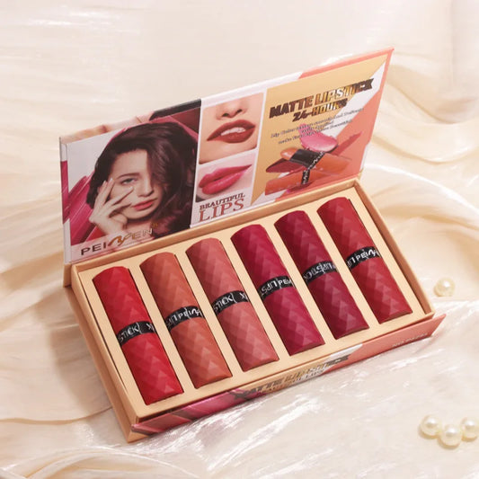 Six-color Long-lasting Premium Lipstick Set, Water-resistant and Long-lasting, Enhances Color Without Staining The Cup