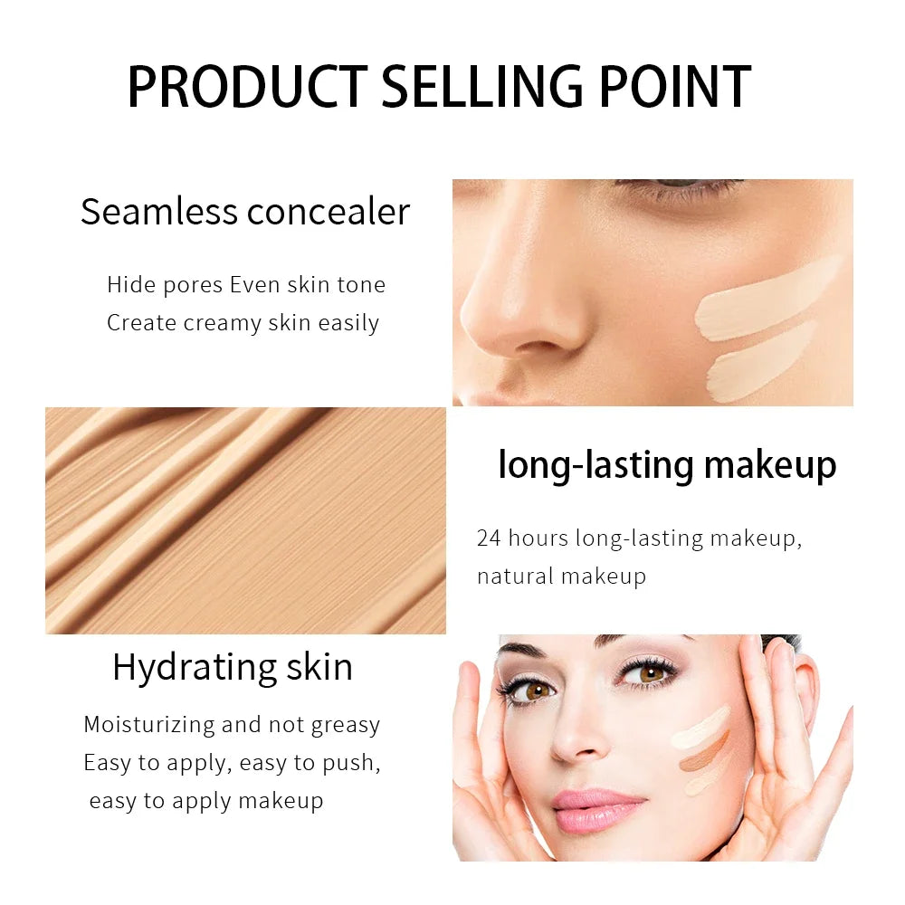 10-Color Oil-Control Foundation Cream Long-Lasting Makeup Base Concealer Non-Caking Beauty Skincare Cosmetics